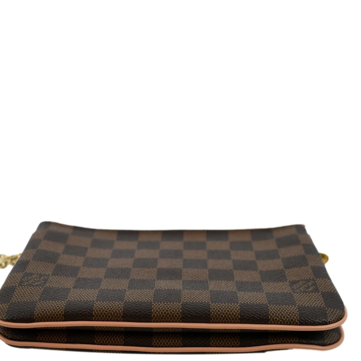 LOUIS VUITTON Double Zip Pochette Damier Ebene Crossbody Bag Rose Ballerine