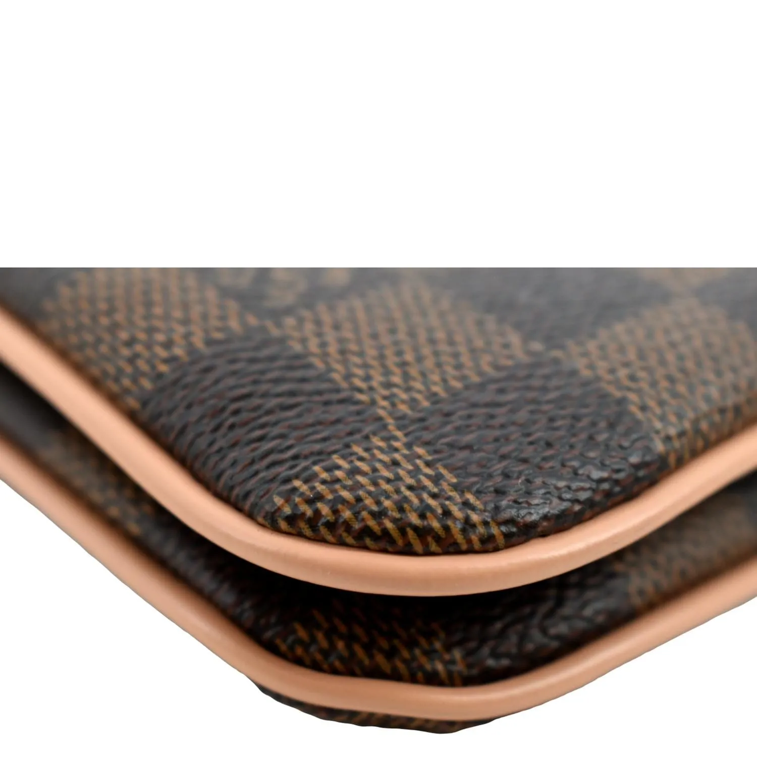 LOUIS VUITTON Double Zip Pochette Damier Ebene Crossbody Bag Rose Ballerine