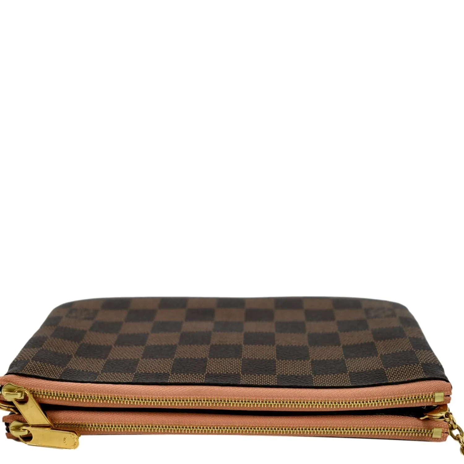 LOUIS VUITTON Double Zip Pochette Damier Ebene Crossbody Bag Rose Ballerine