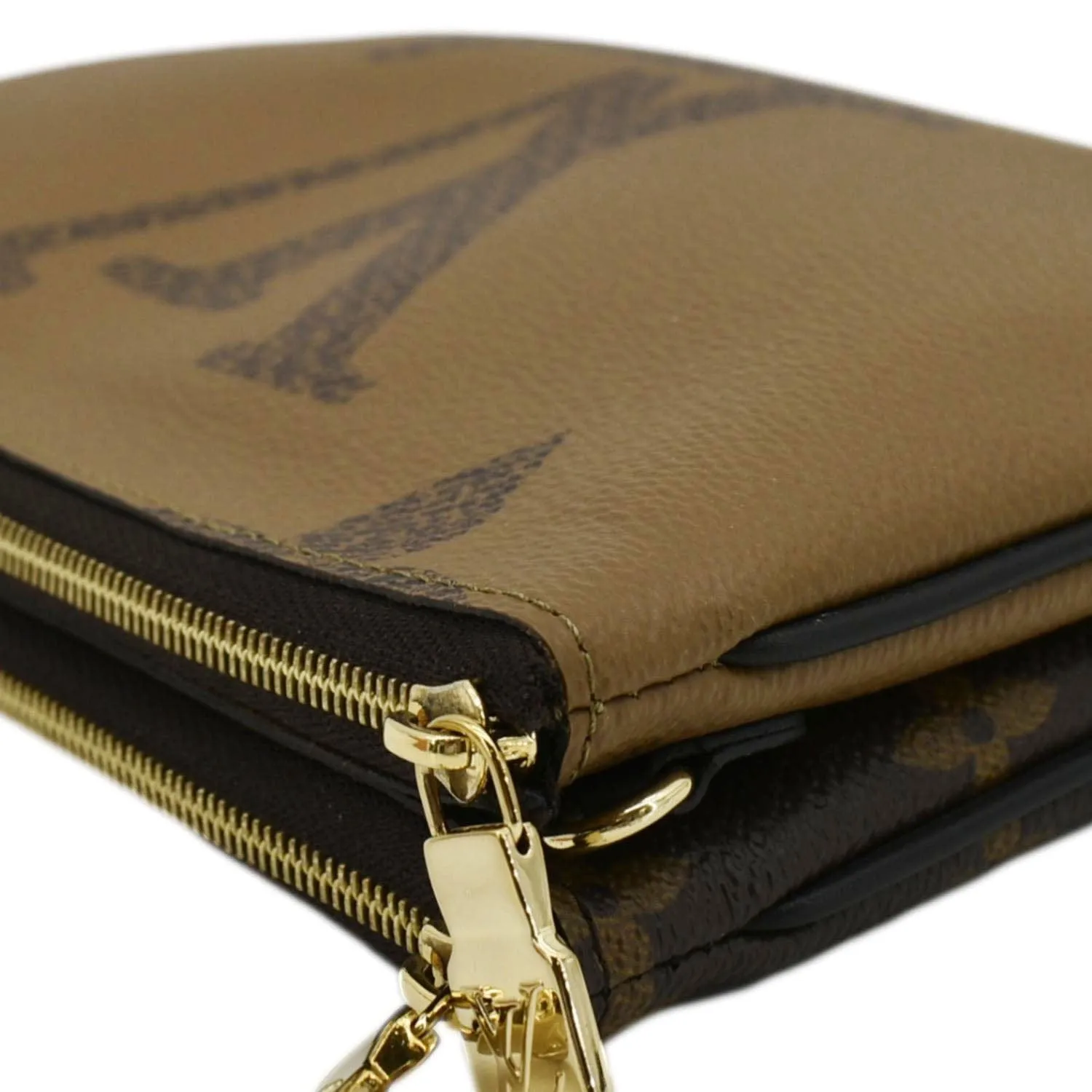LOUIS VUITTON Double Zip Pochette Giant Monogram Reverse Canvas Crossbody Bag Brown