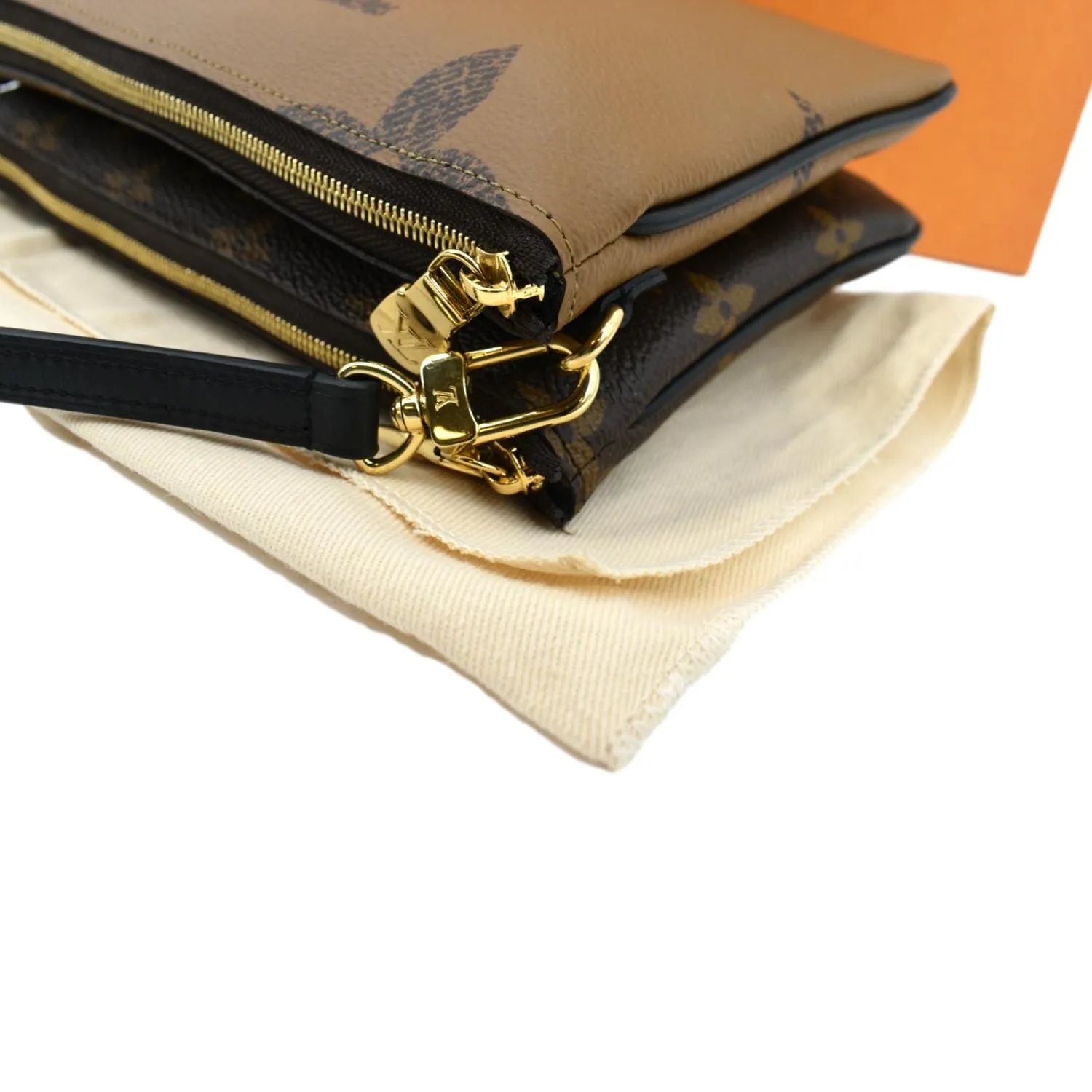 LOUIS VUITTON Double Zip Pochette Reverse Monogram Giant Crossbody Bag Brown