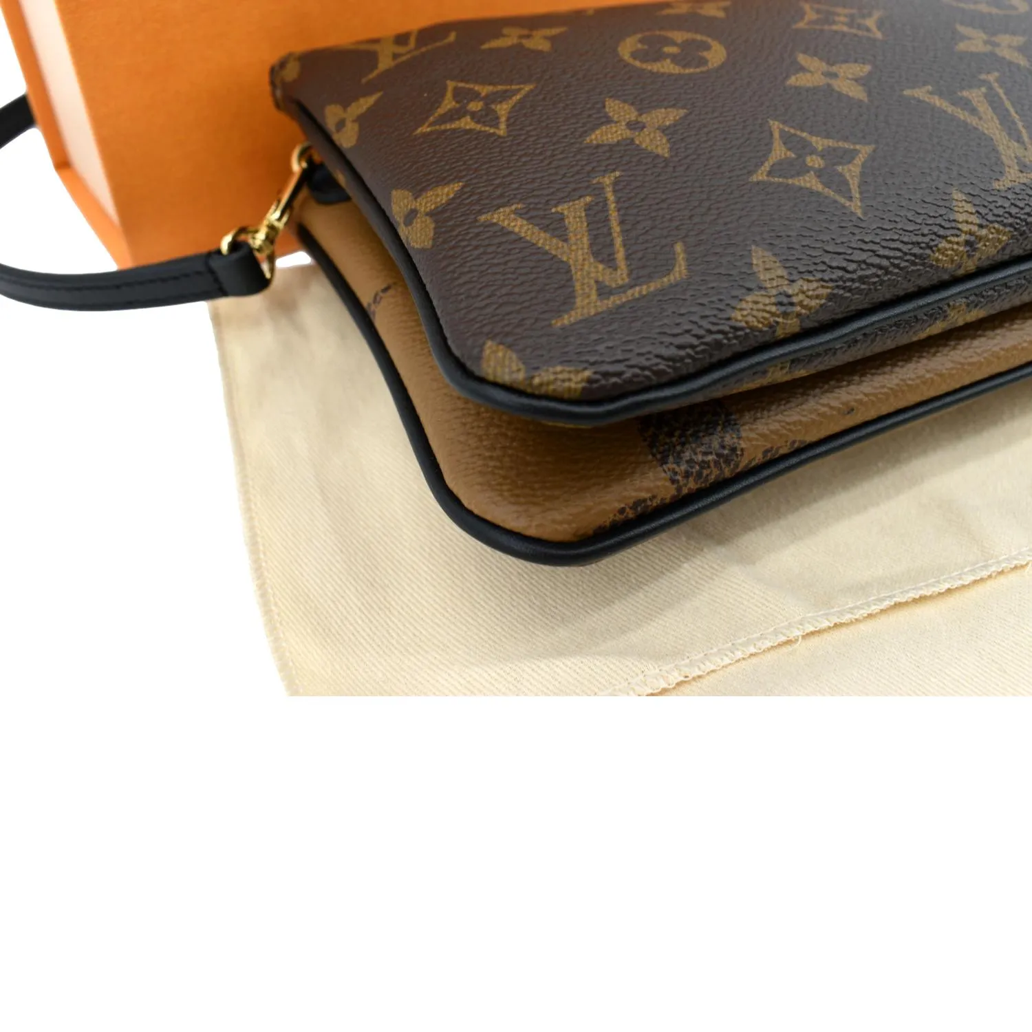 LOUIS VUITTON Double Zip Pochette Reverse Monogram Giant Crossbody Bag Brown