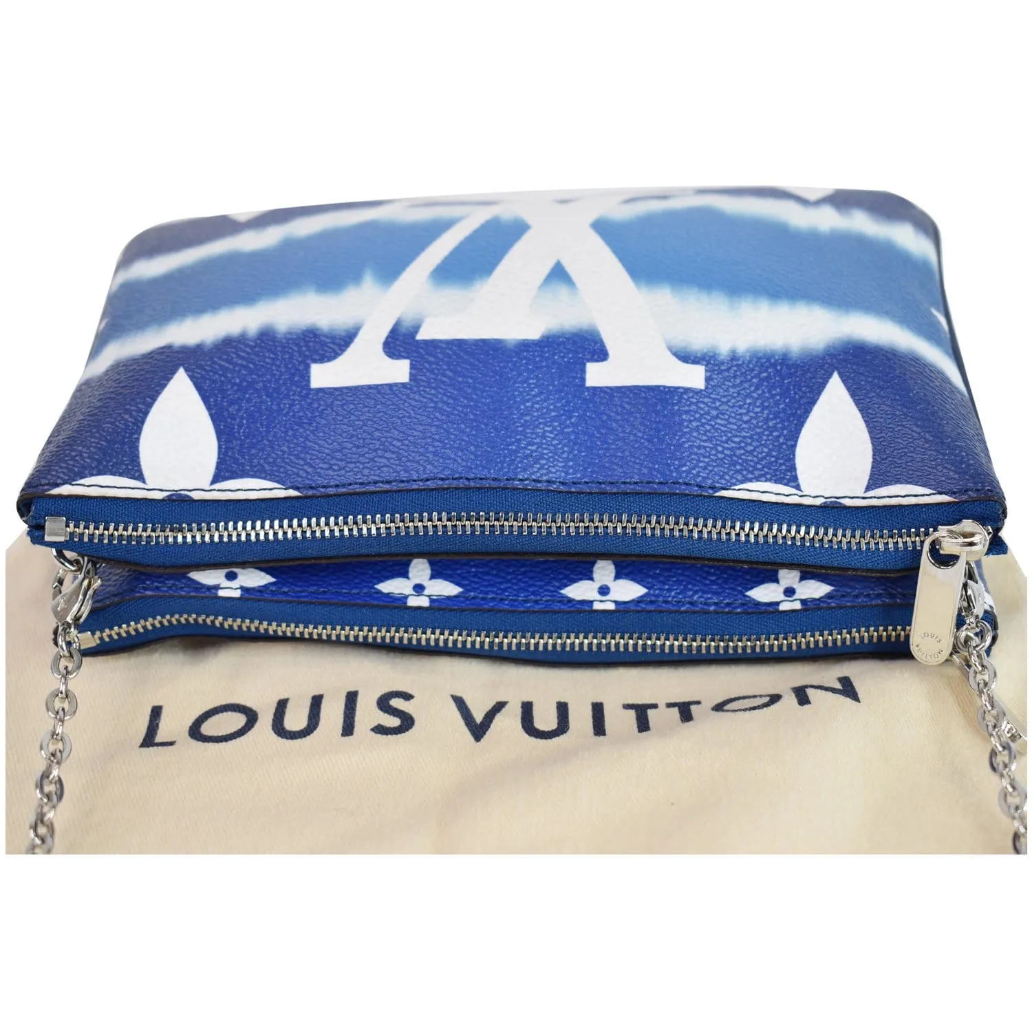 LOUIS VUITTON Escale Pochette Double Zip Chain Pouch Bag Blue