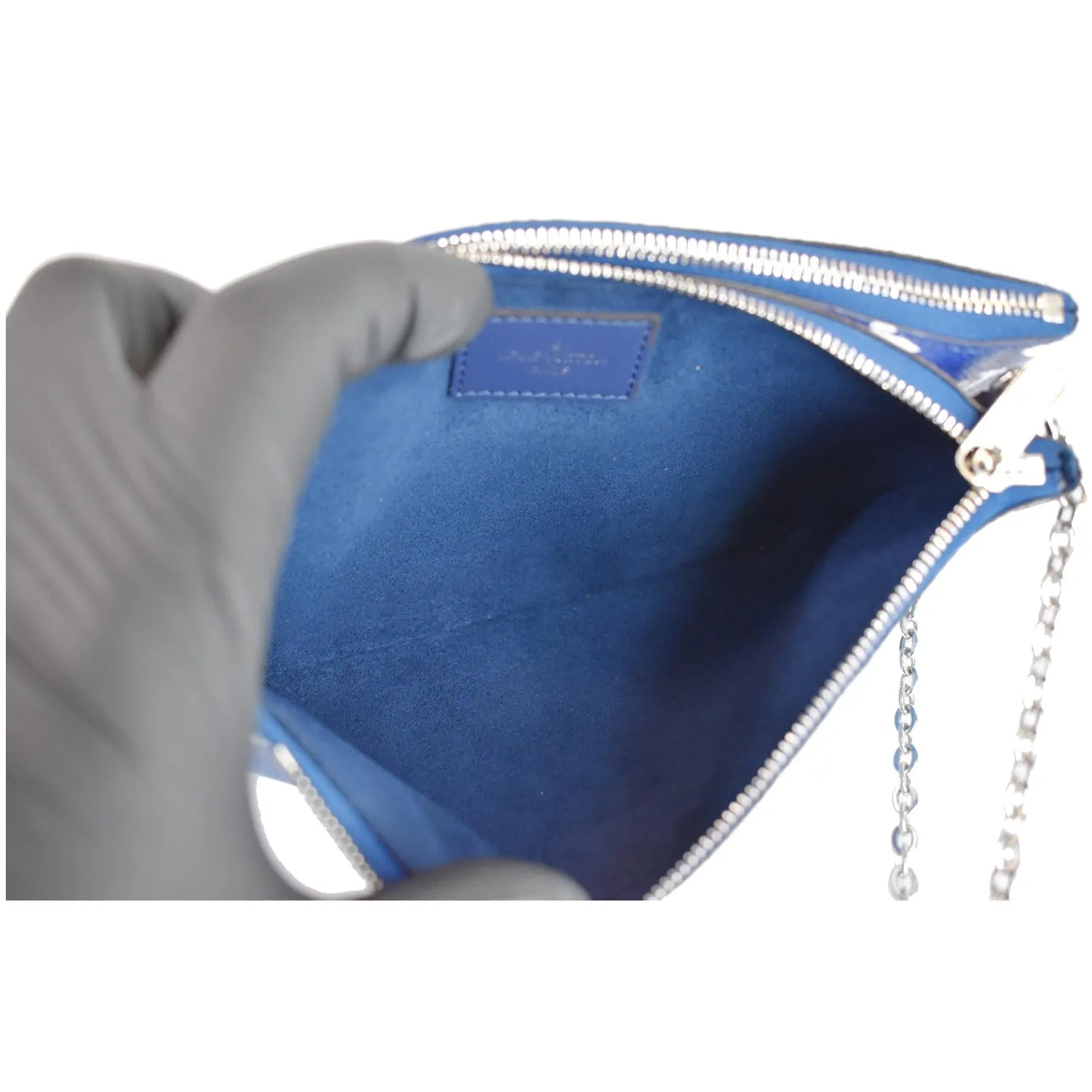 LOUIS VUITTON Escale Pochette Double Zip Chain Pouch Bag Blue