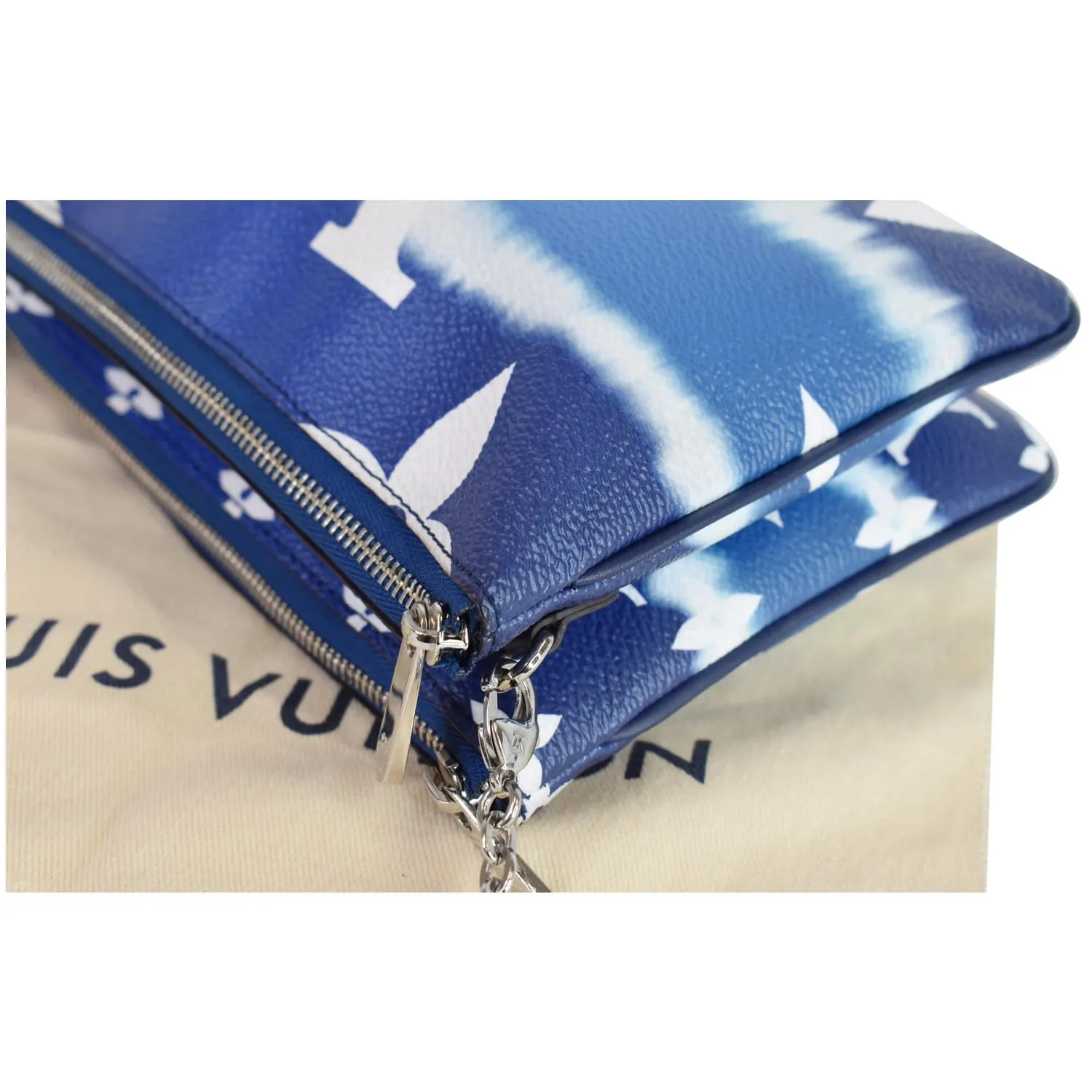 LOUIS VUITTON Escale Pochette Double Zip Chain Pouch Bag Blue