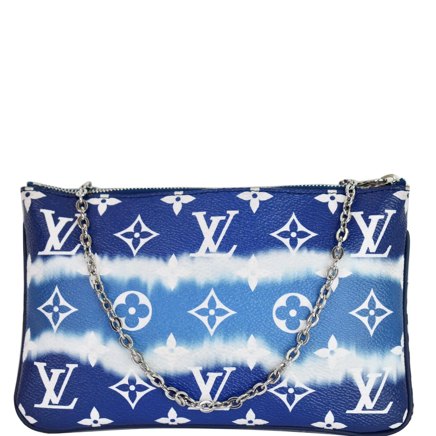LOUIS VUITTON Escale Pochette Double Zip Chain Pouch Bag Blue