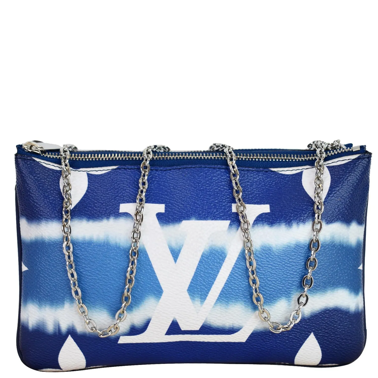 LOUIS VUITTON Escale Pochette Double Zip Chain Pouch Bag Blue