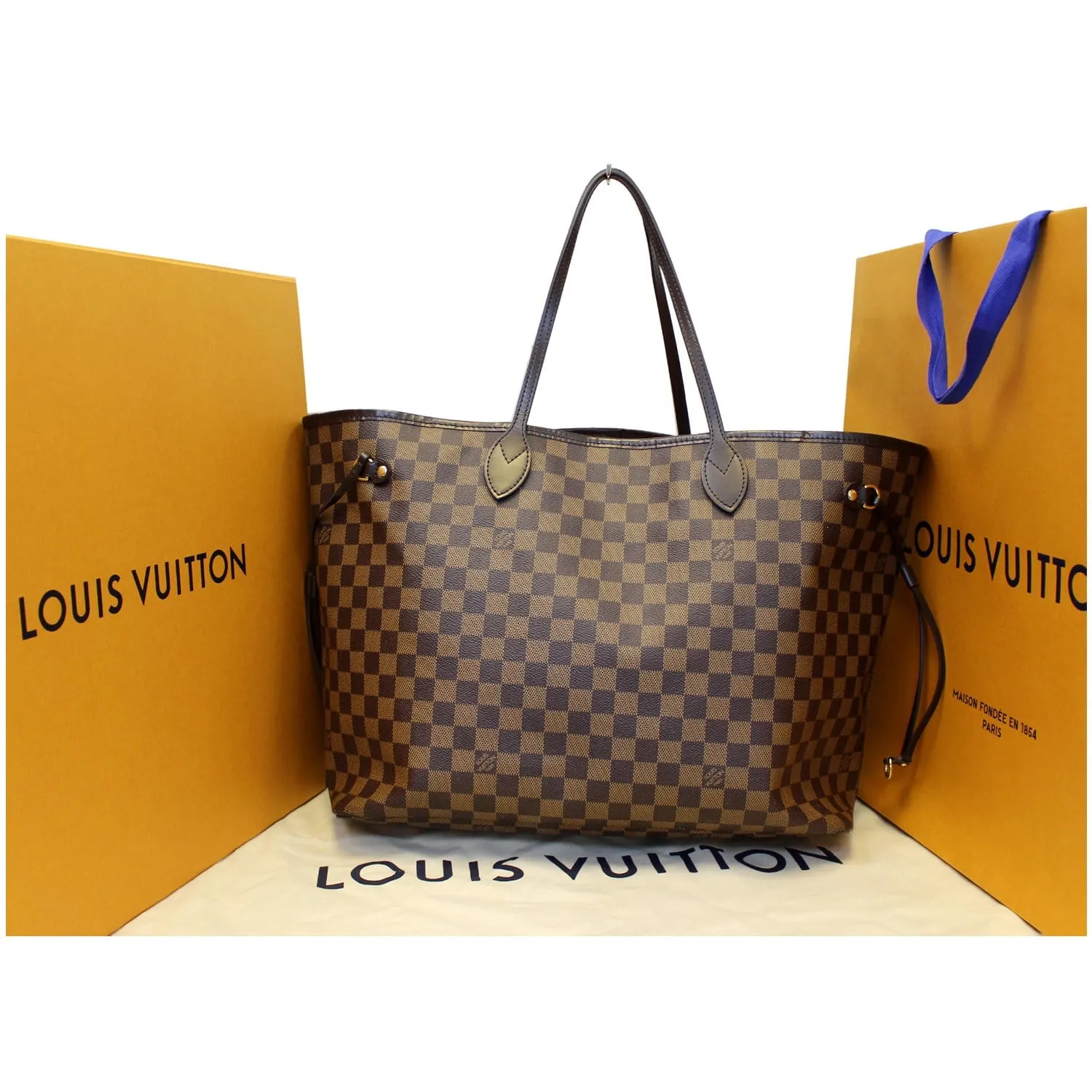 LOUIS VUITTON Neverfull GM Damier Ebene Tote Shoulder Bag Brown