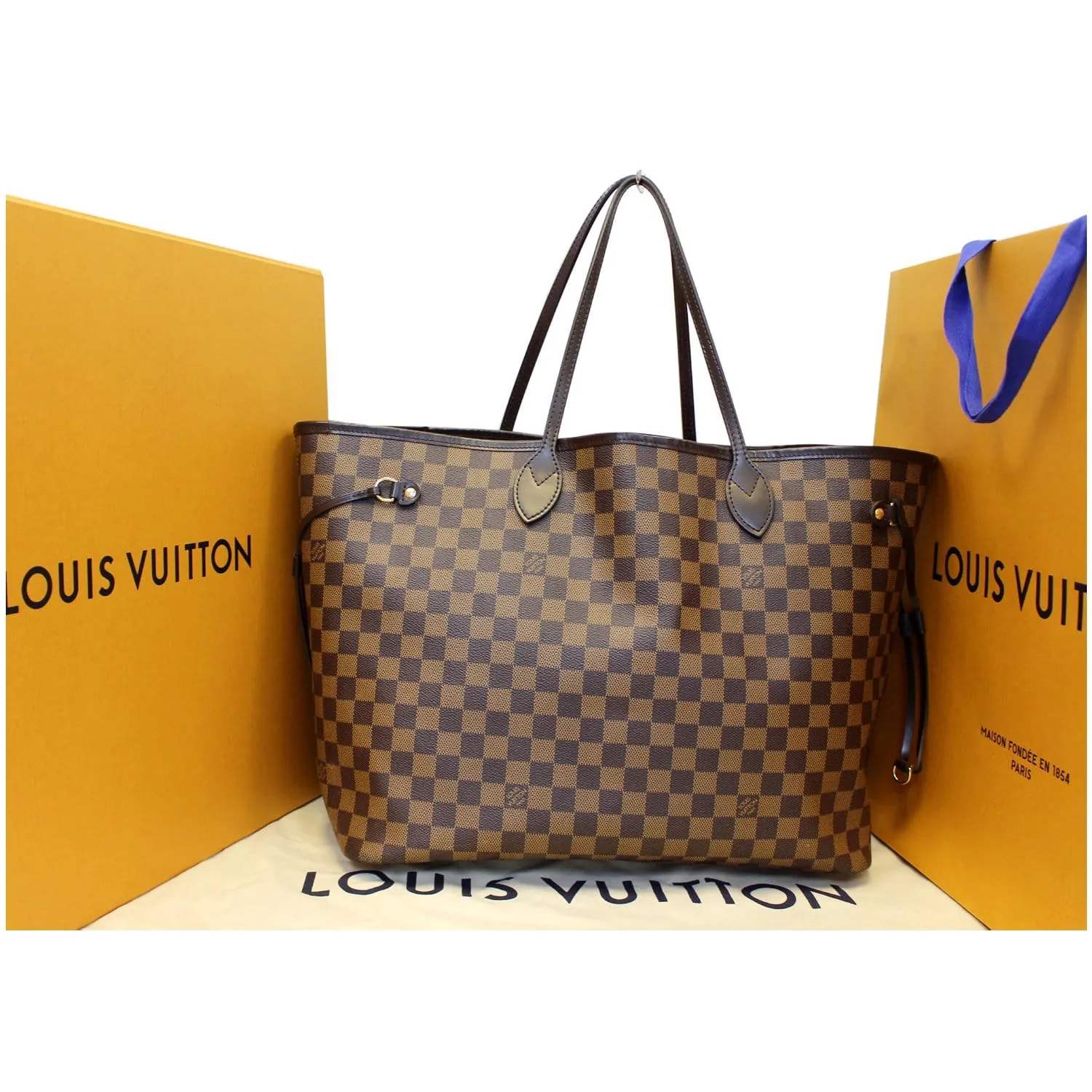 LOUIS VUITTON Neverfull GM Damier Ebene Tote Shoulder Bag Brown