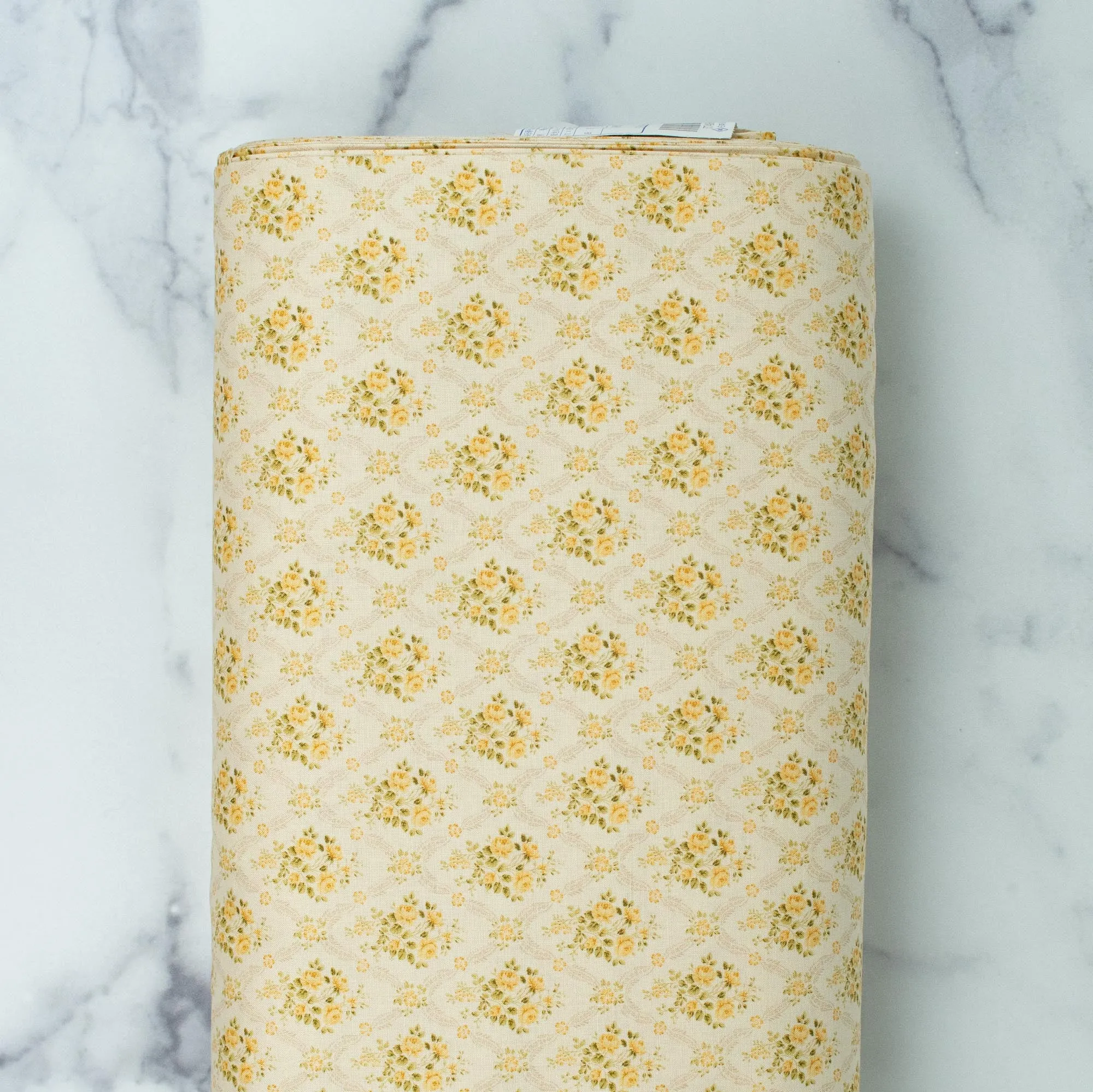 Love at First Sight Collection - Romantic Floral Lattice - Yellow Roses on Natural Linen Color Background