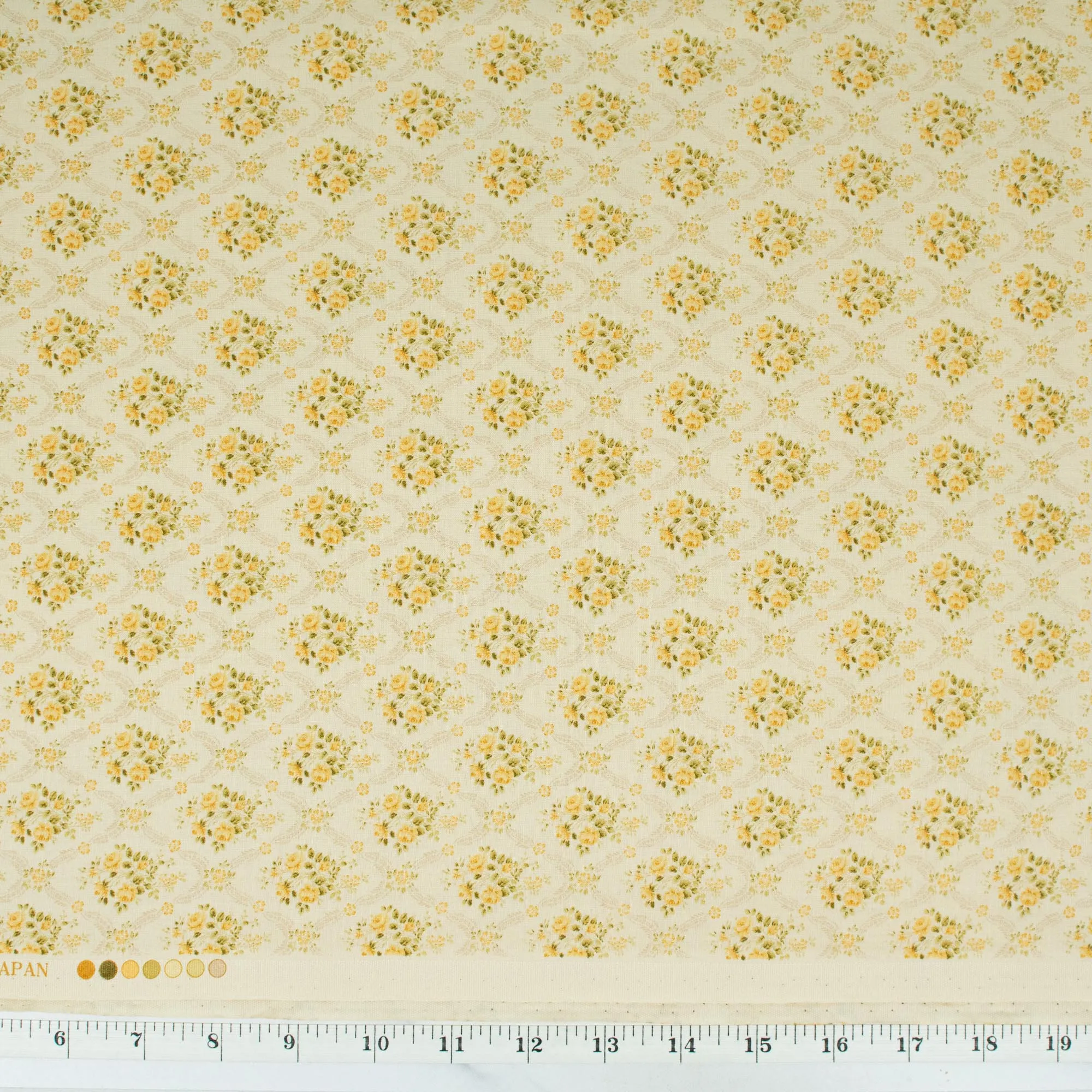 Love at First Sight Collection - Romantic Floral Lattice - Yellow Roses on Natural Linen Color Background