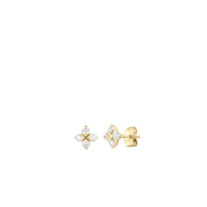 Love In Verona 18K Yellow Gold Small Flower Diamond Stud Earrings