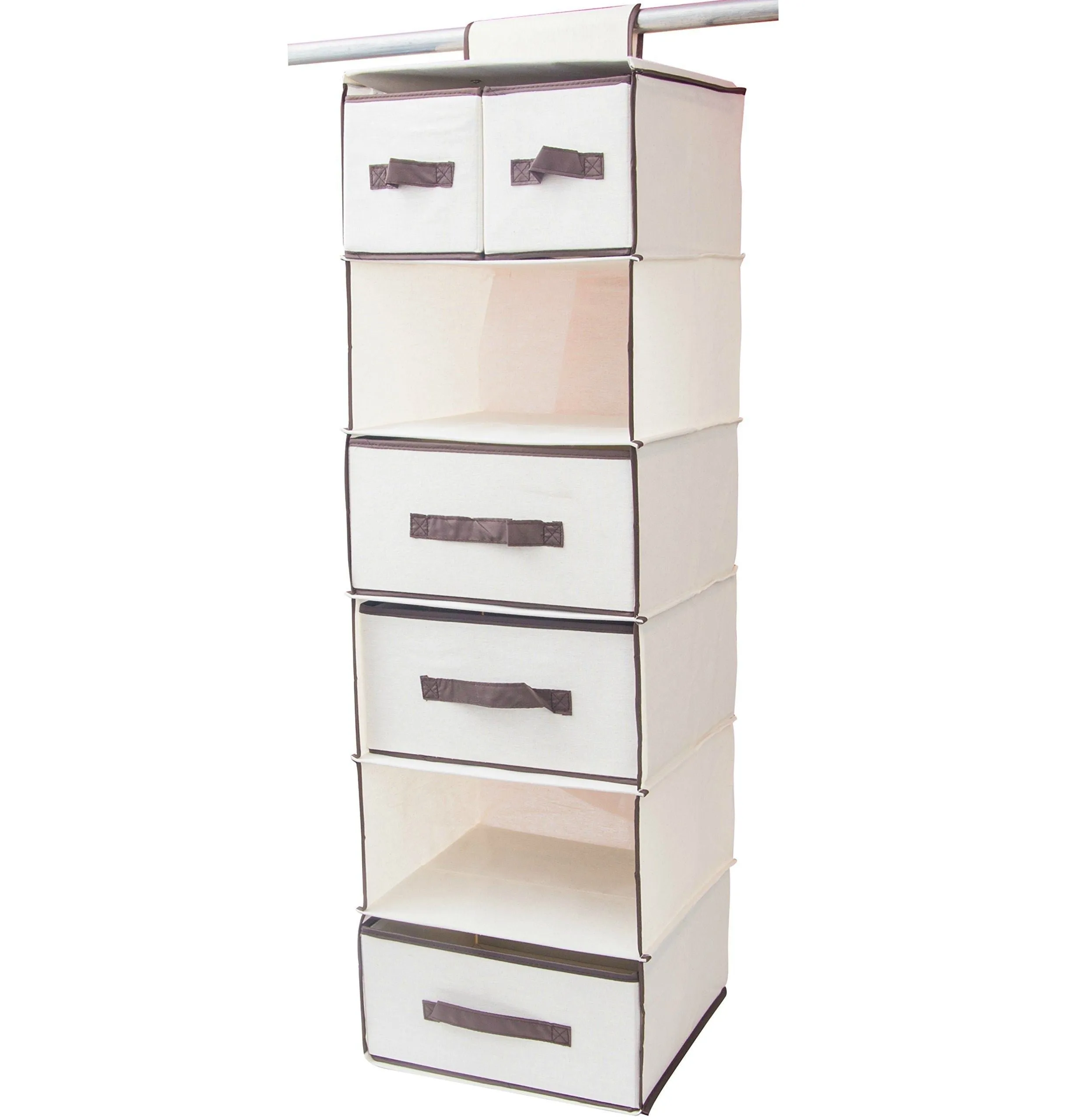 Lovotex 6 Shelf Hanging Closet Organizer with 3 Large and 2 Small Drawers - Practical Wardrobe Shelving with Durable High Capacity Design - Collapsible Storage for Clothes, Underwear, Sock and Towels