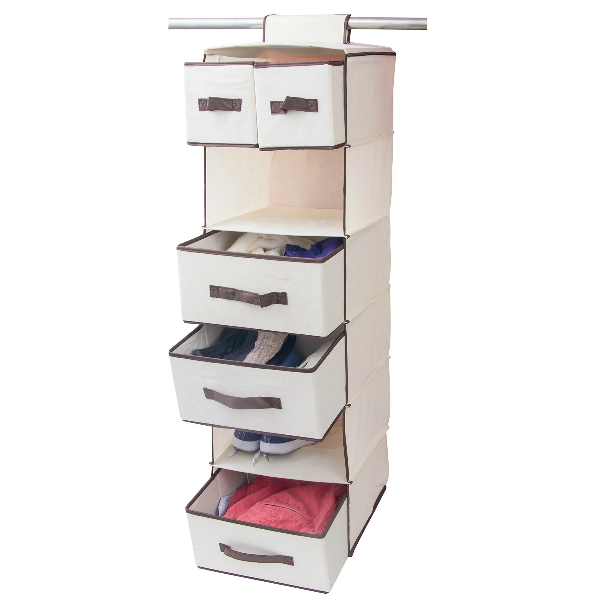 Lovotex 6 Shelf Hanging Closet Organizer with 3 Large and 2 Small Drawers - Practical Wardrobe Shelving with Durable High Capacity Design - Collapsible Storage for Clothes, Underwear, Sock and Towels