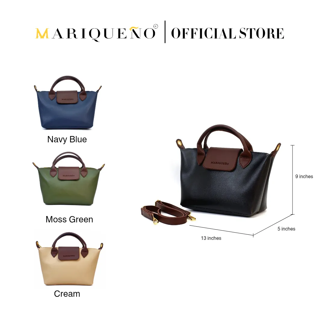 MARTHA Leather Tote Top Handle Sling Bag in Black