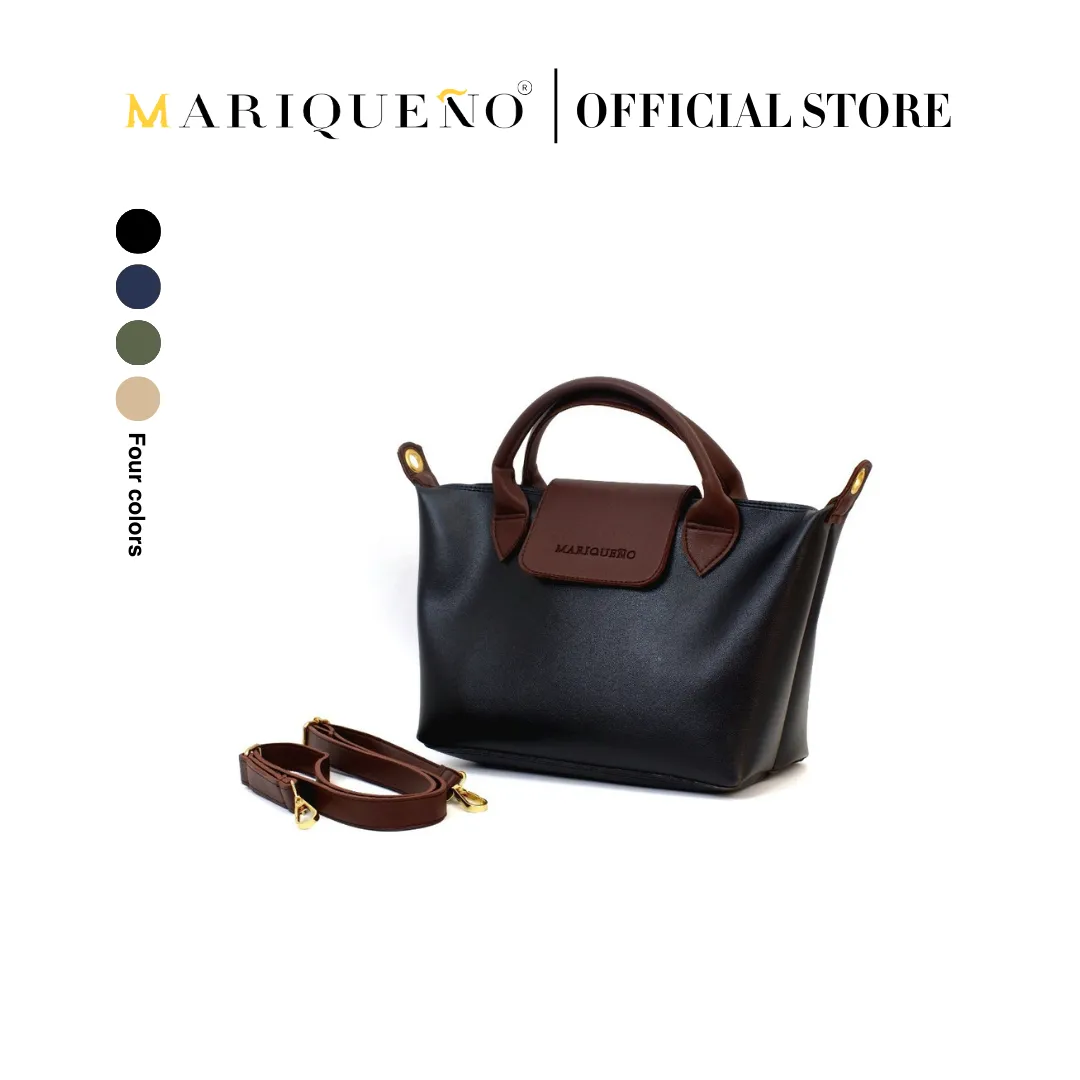 MARTHA Leather Tote Top Handle Sling Bag in Black