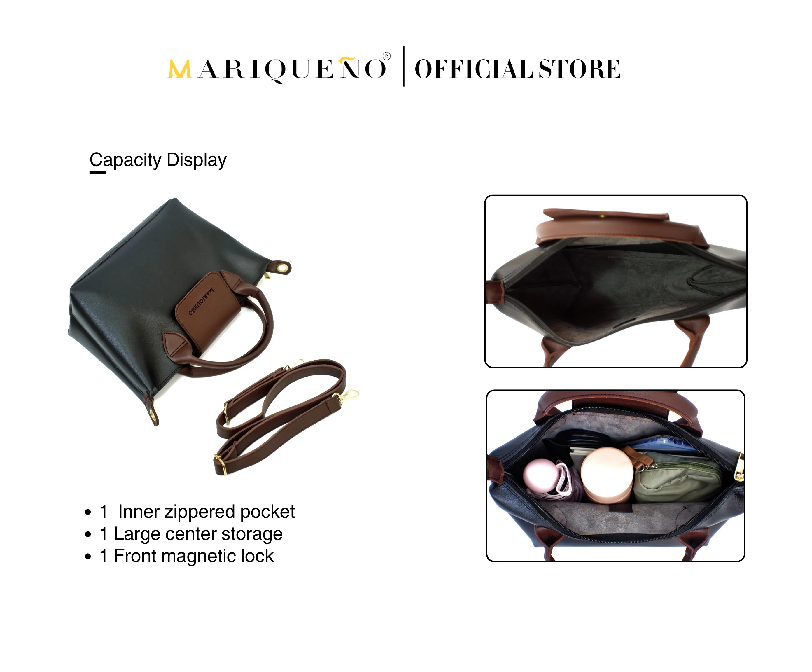 MARTHA Leather Tote Top Handle Sling Bag in Black