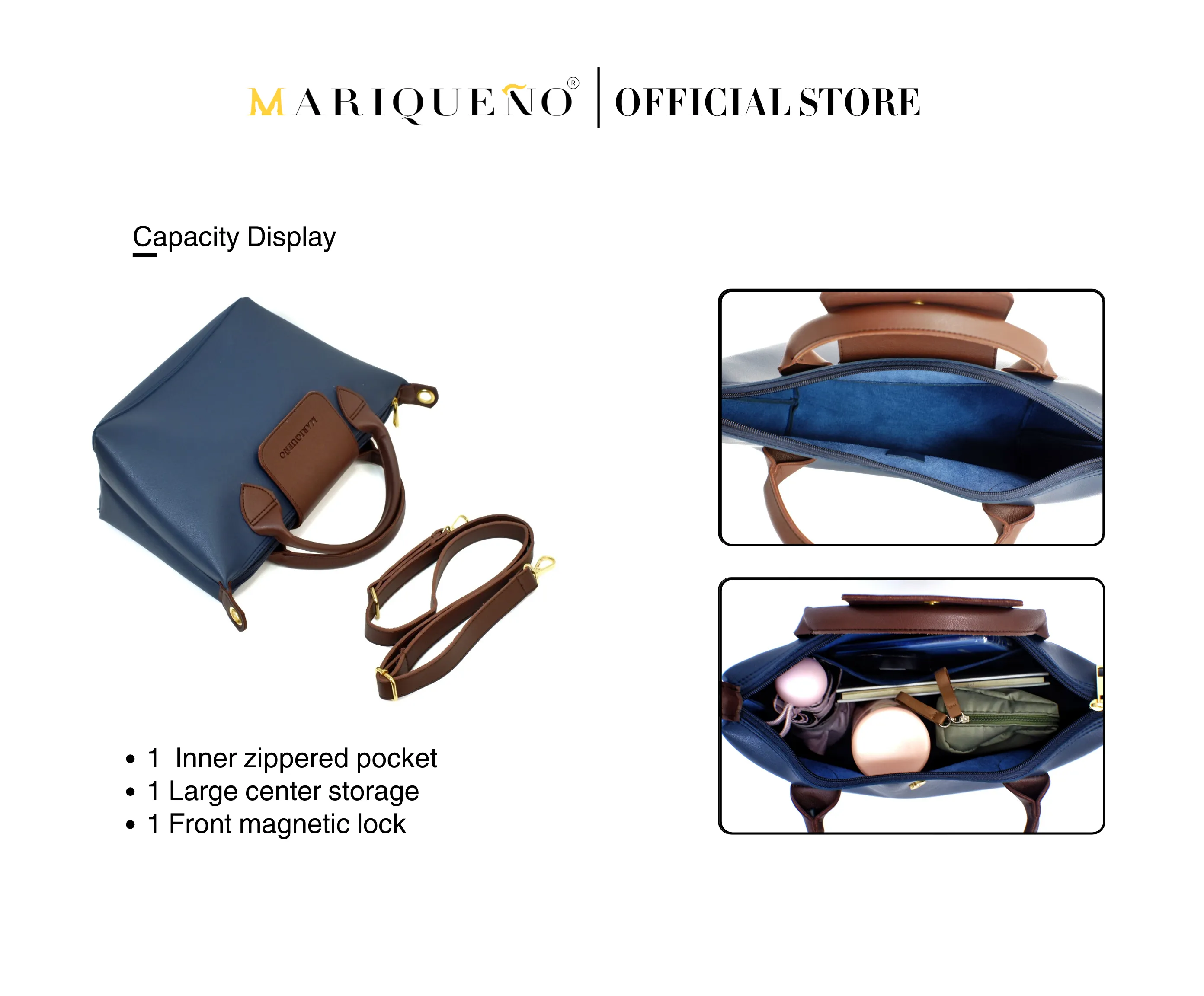 MARTHA Leather Tote Top Handle Sling Bag in Blue