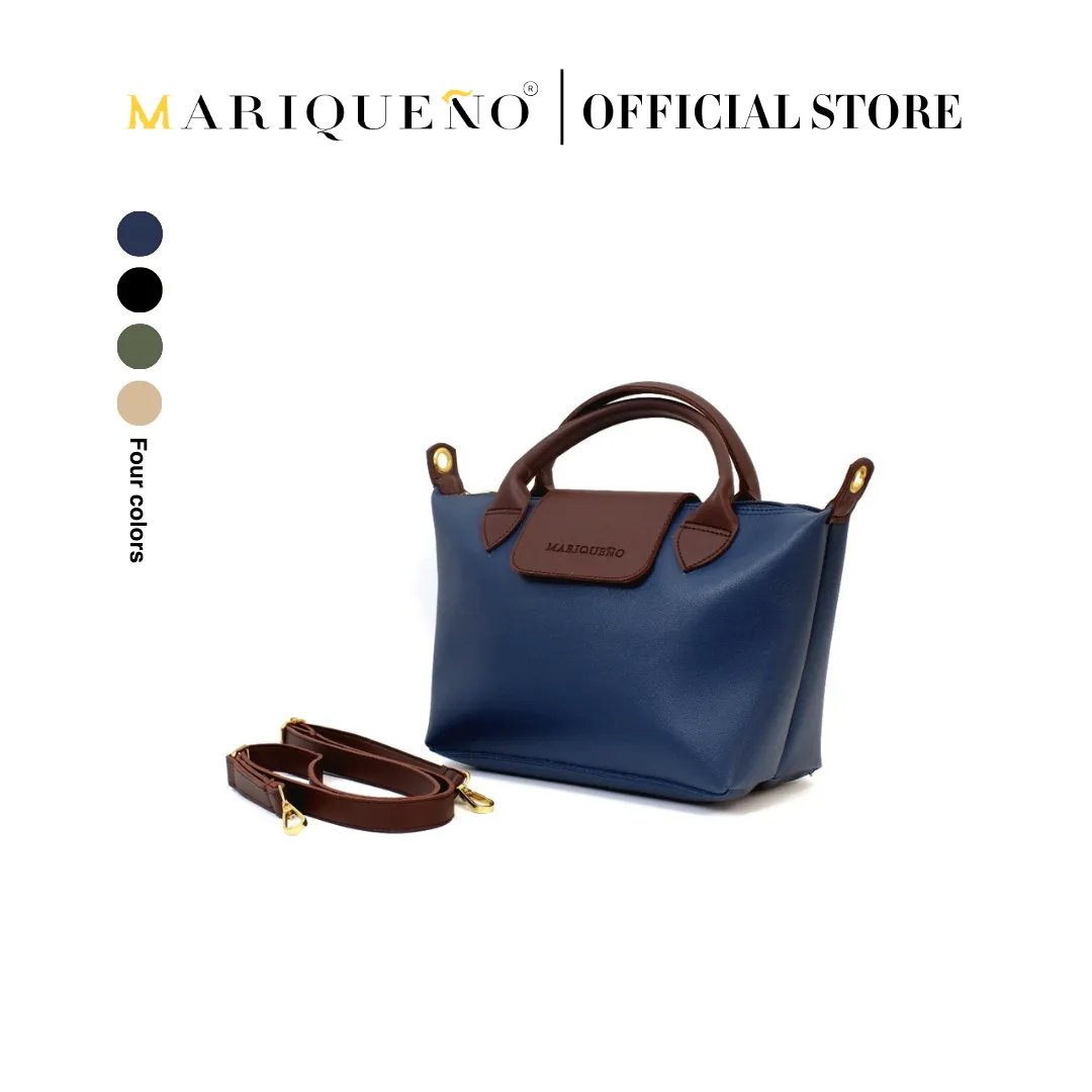 MARTHA Leather Tote Top Handle Sling Bag in Blue