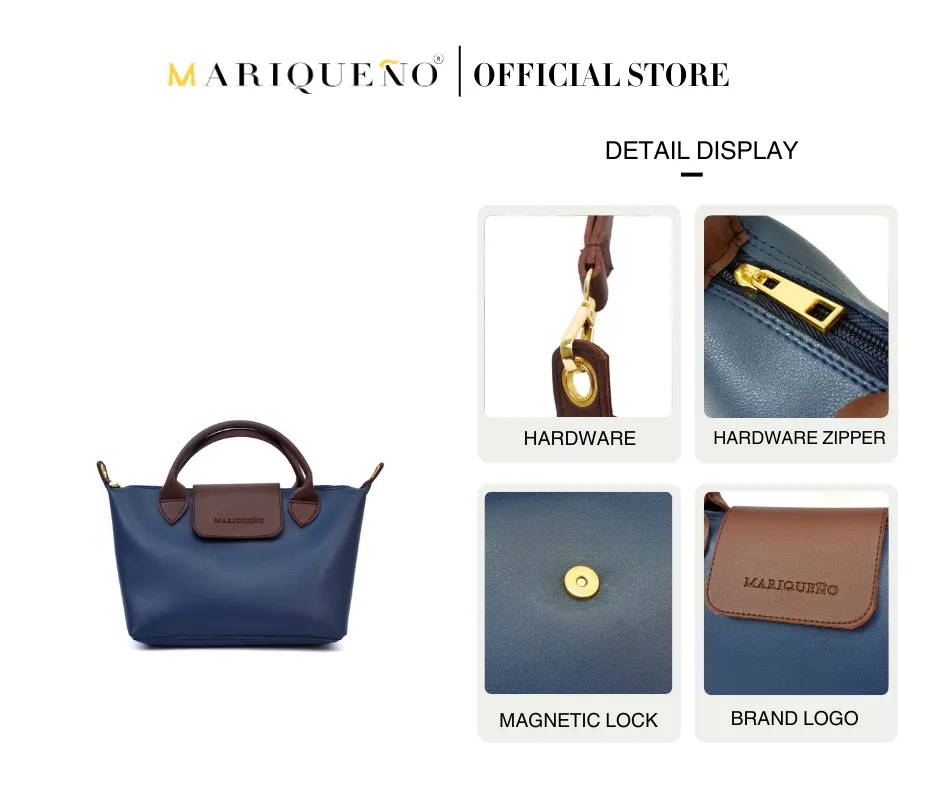 MARTHA Leather Tote Top Handle Sling Bag in Blue