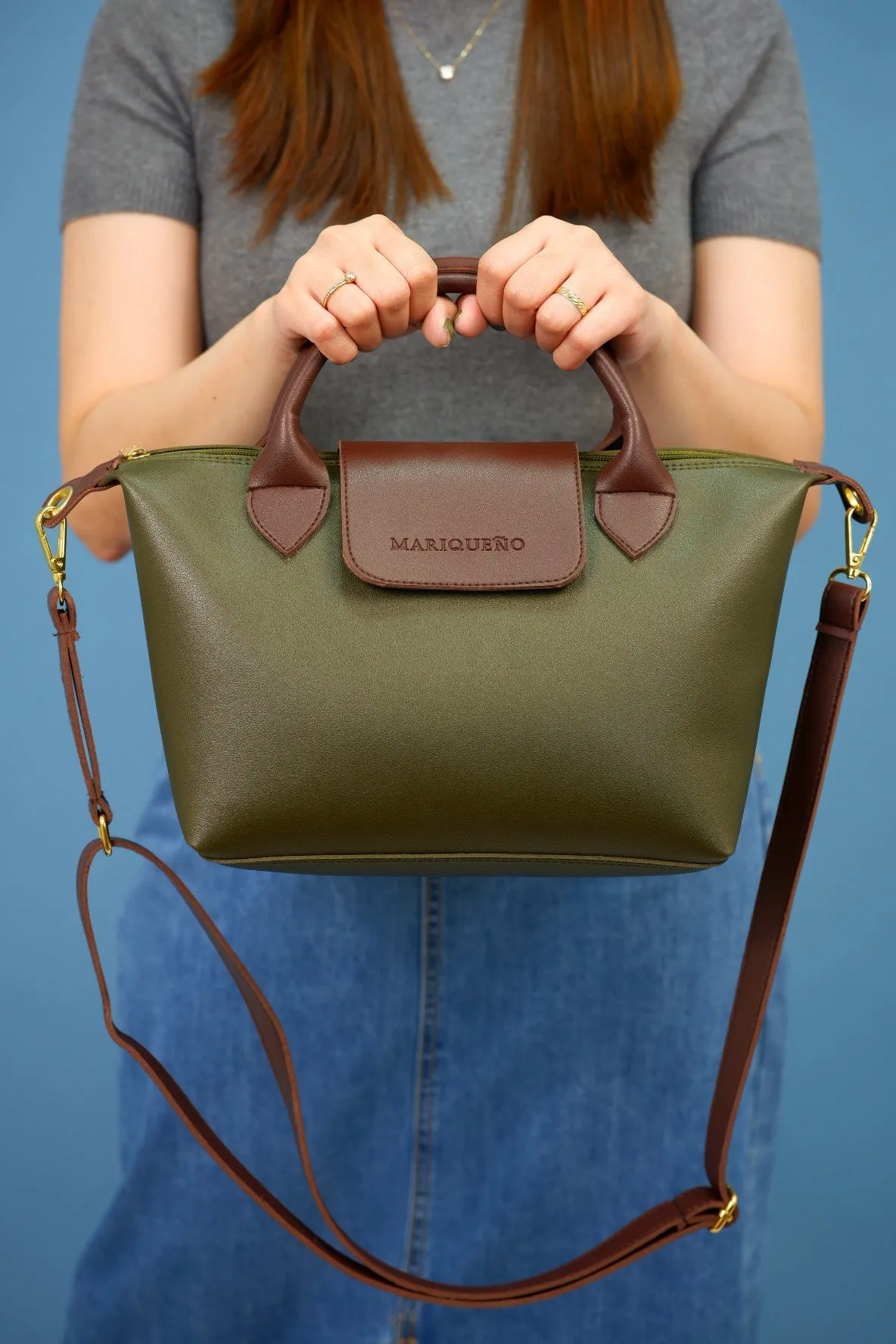 MARTHA Leather Tote Top Handle Sling Bag in Green