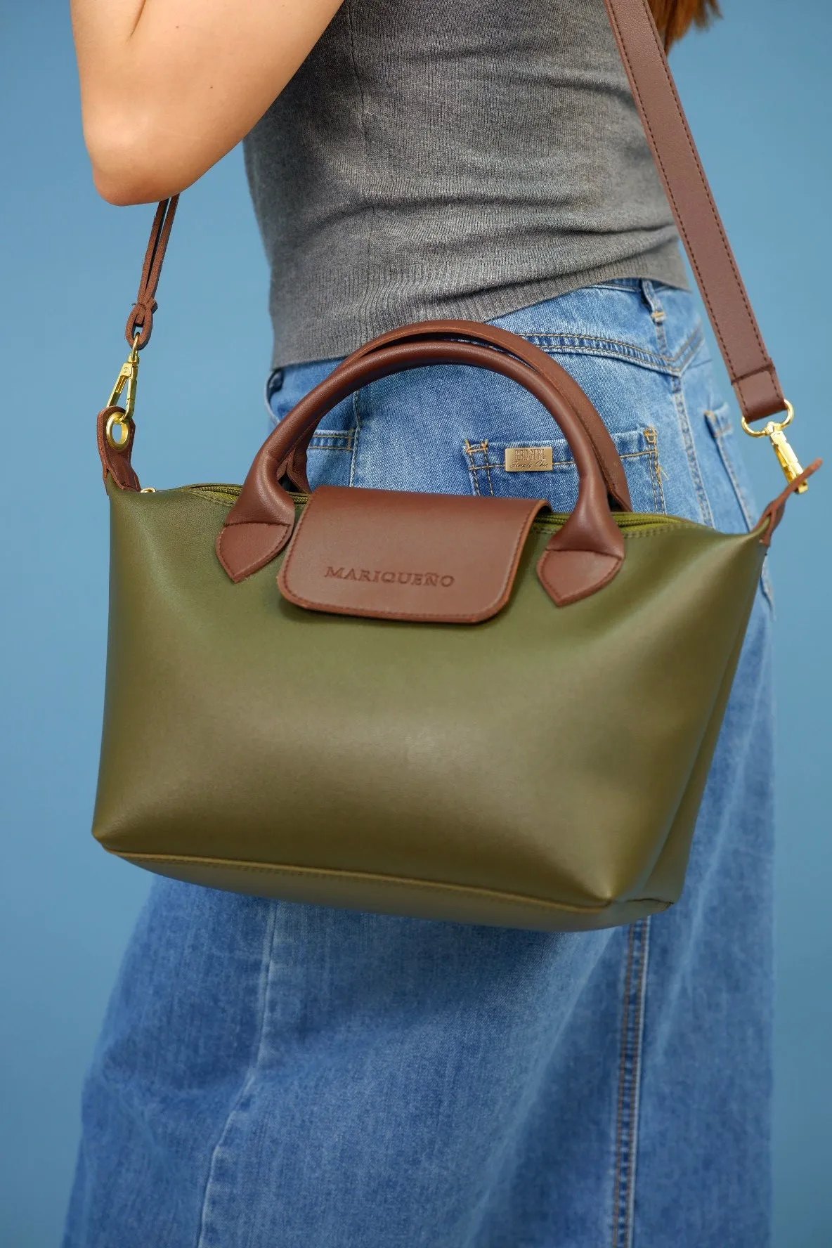 MARTHA Leather Tote Top Handle Sling Bag in Green