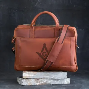 Master Mason Blue Lodge Briefcase - Brown Leather