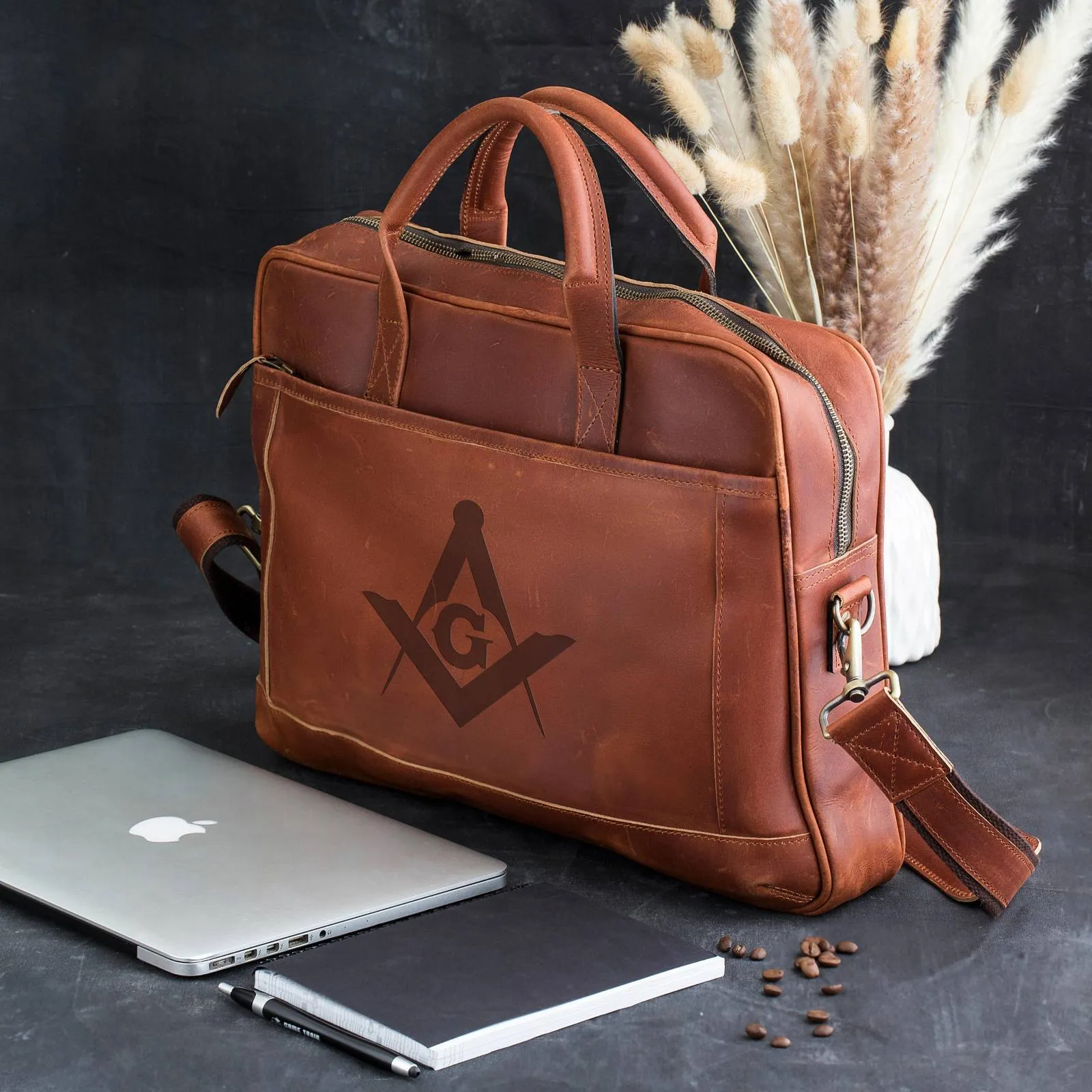 Master Mason Blue Lodge Briefcase - Brown Leather