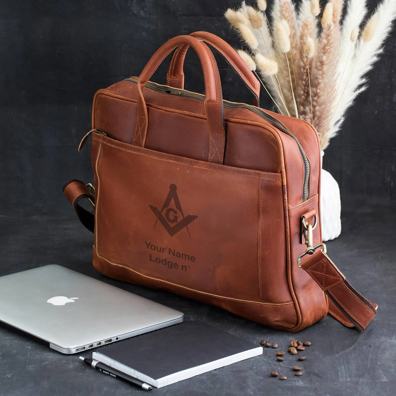 Master Mason Blue Lodge Briefcase - Brown Leather