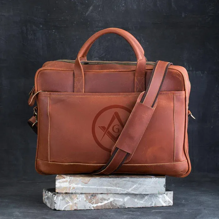Master Mason Blue Lodge Briefcase - Brown Leather