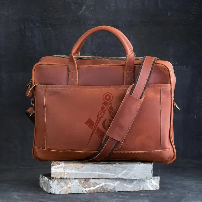 Master Mason Blue Lodge Briefcase - Brown Leather