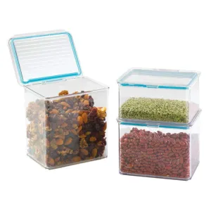 mDesign Airtight Stackable Kitchen Pantry Cabinet or Refrigerator Food Storage Containers, Attached Hinged Lids - Compact Bins for Pantry, Refrigerator, Freezer - BPA Free, Food Safe - Set of 3, Clear