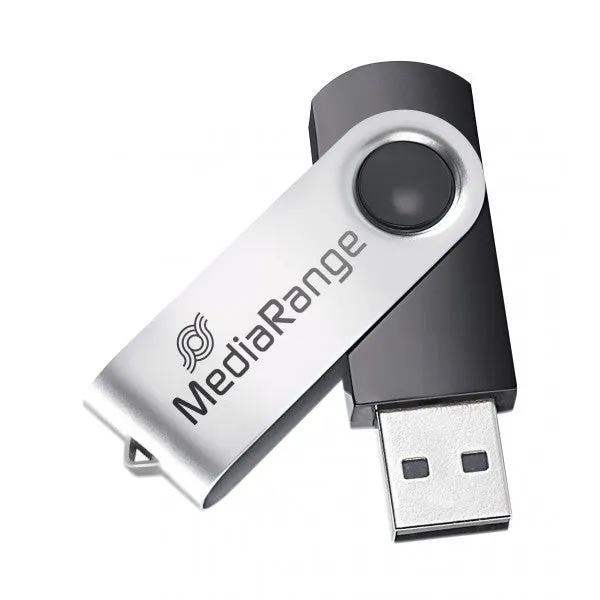 MediaRange USB 3.2 Gen 1 Type-C® Flash Memory Drive, Swivel Housing, Black/Silver
