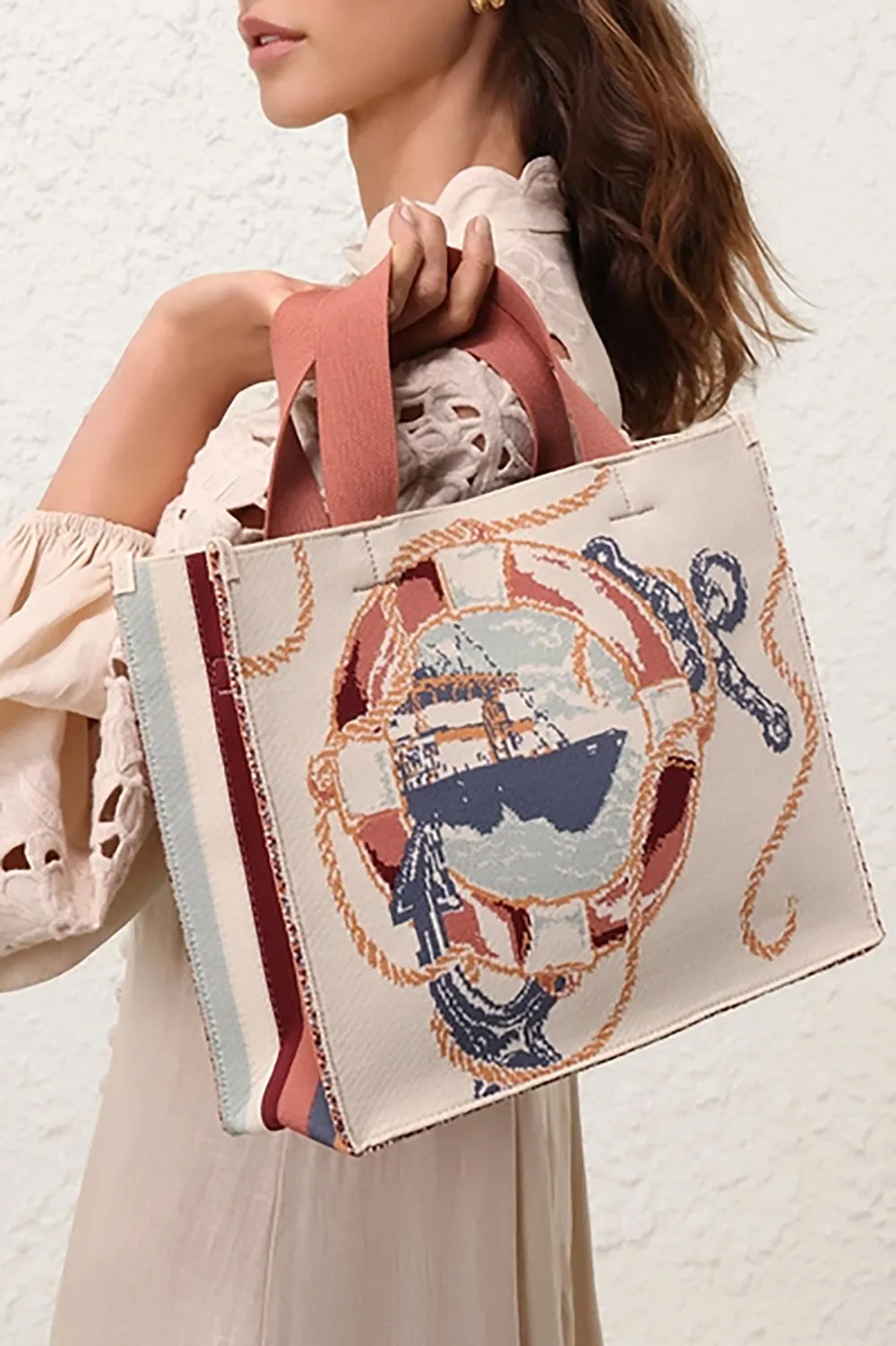Medium Jacquard Tote in Nautical Map