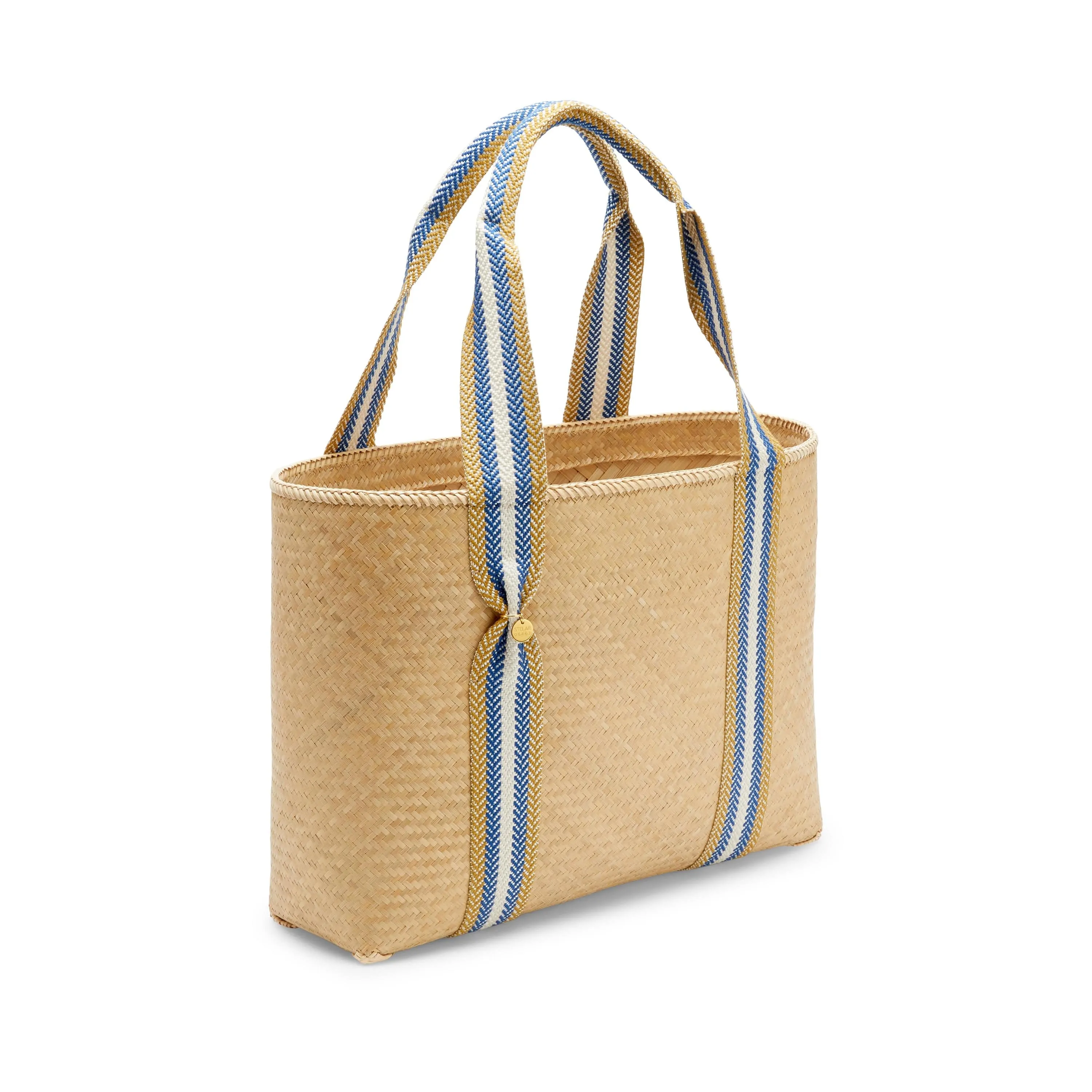 Mentawai Handwoven Bamboo Vegan Medium Tote Bag | Blue Stripe