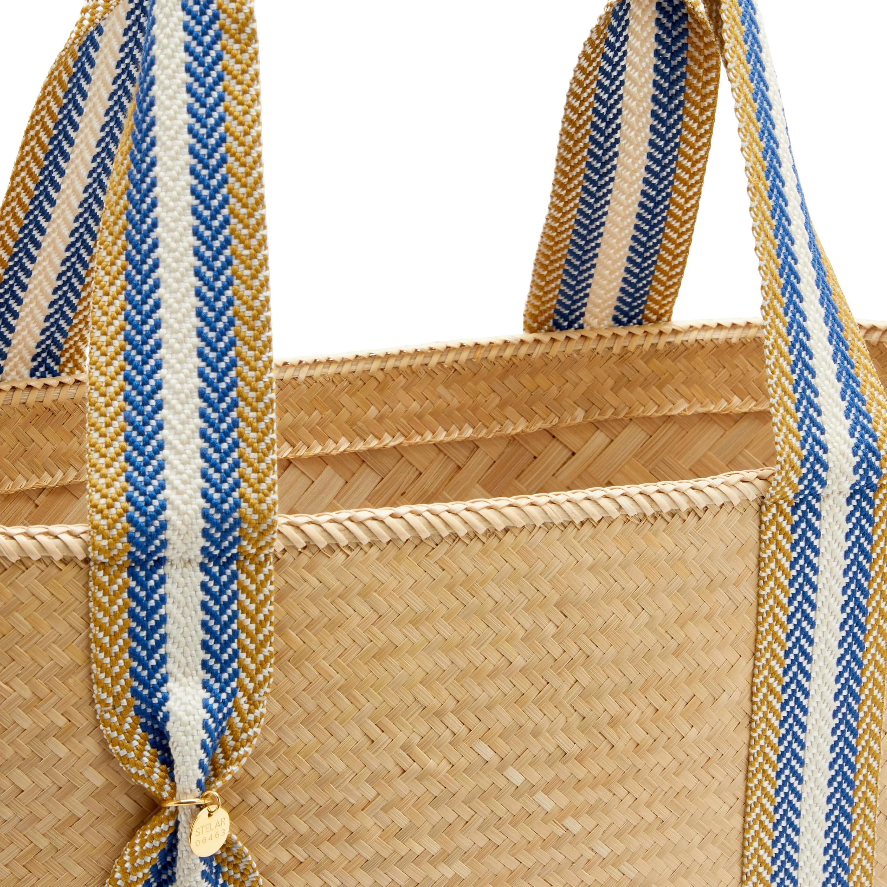 Mentawai Handwoven Bamboo Vegan Medium Tote Bag | Blue Stripe