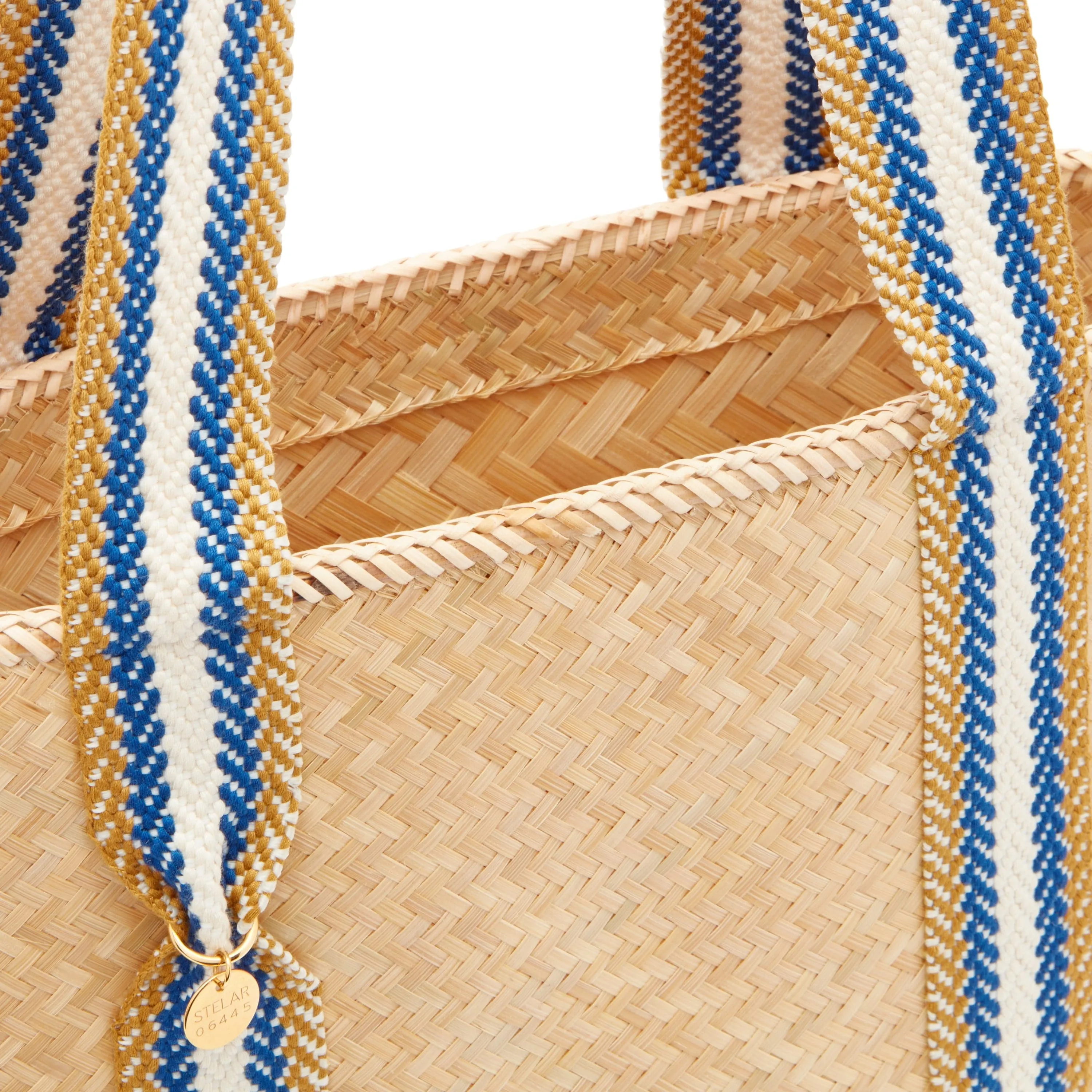 Mentawai Handwoven Bamboo Vegan Small Tote Bag | Natural & Blue Stripe