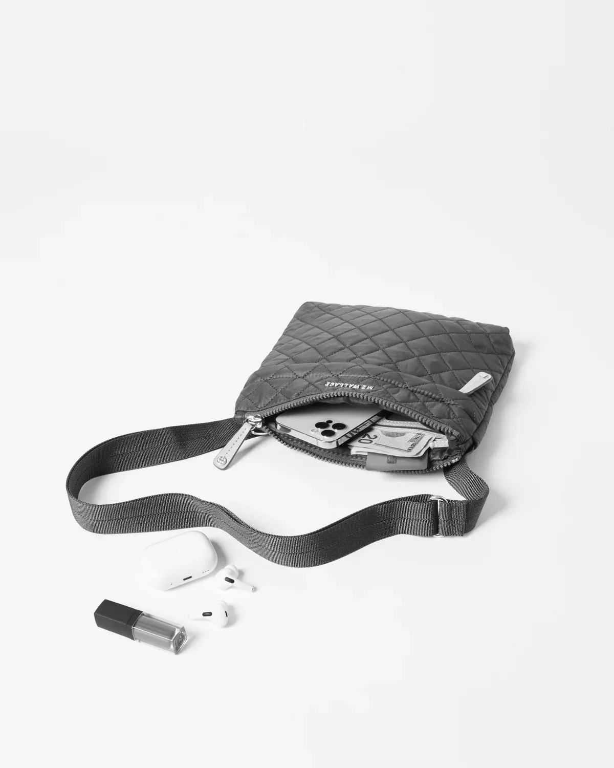 Metro Flat Crossbody | Pewter Metallic