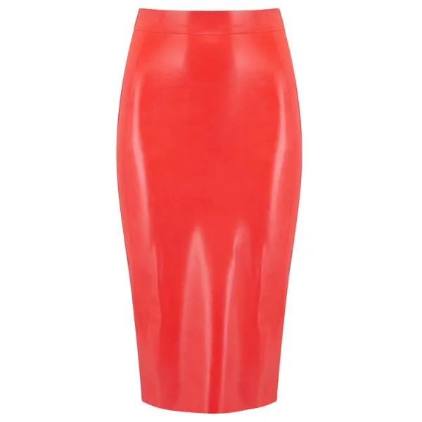 Midi Latex Skirt - Red -