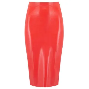 Midi Latex Skirt - Red -