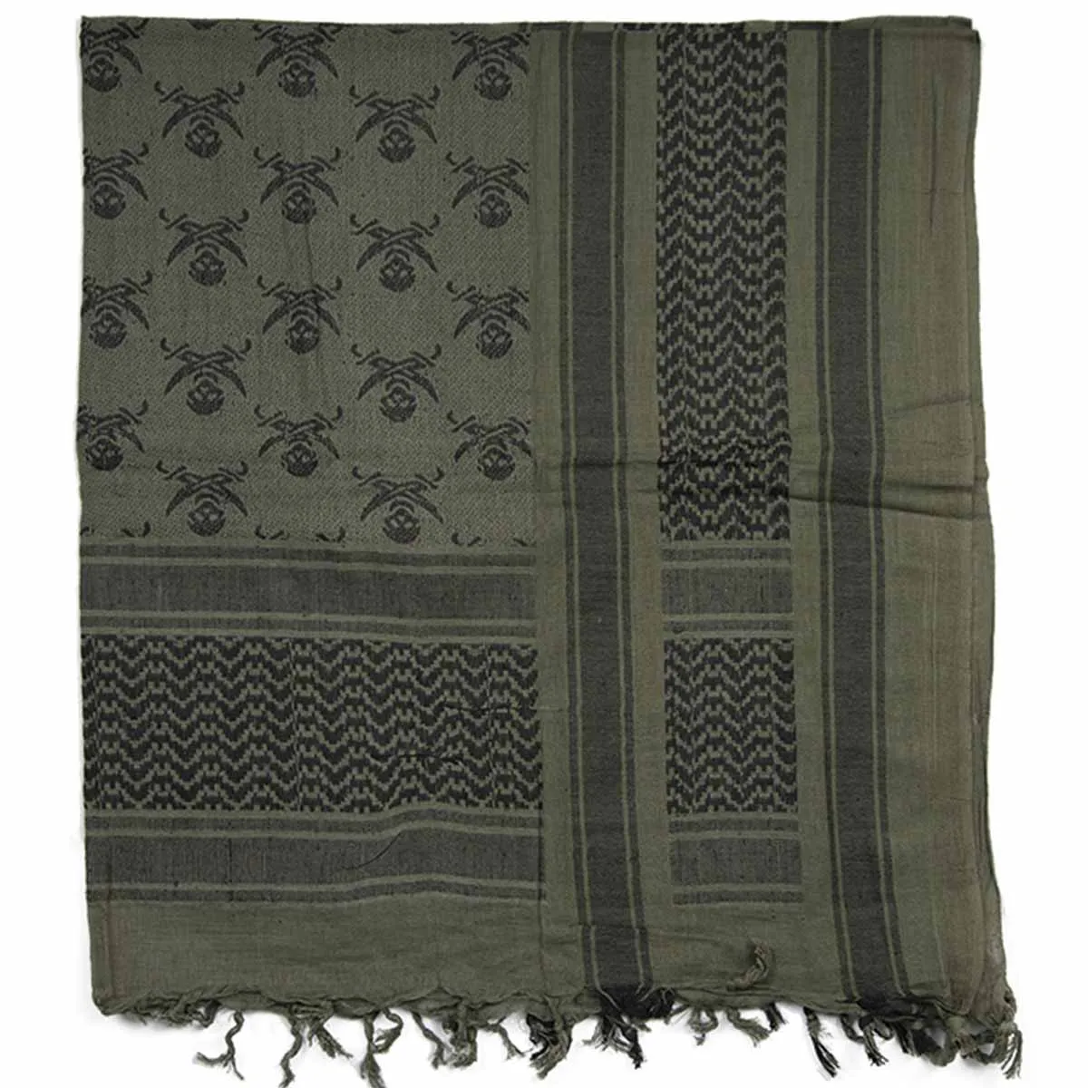 Mil-Tec Shemagh Head Scarf Skull Olive Drab / Black