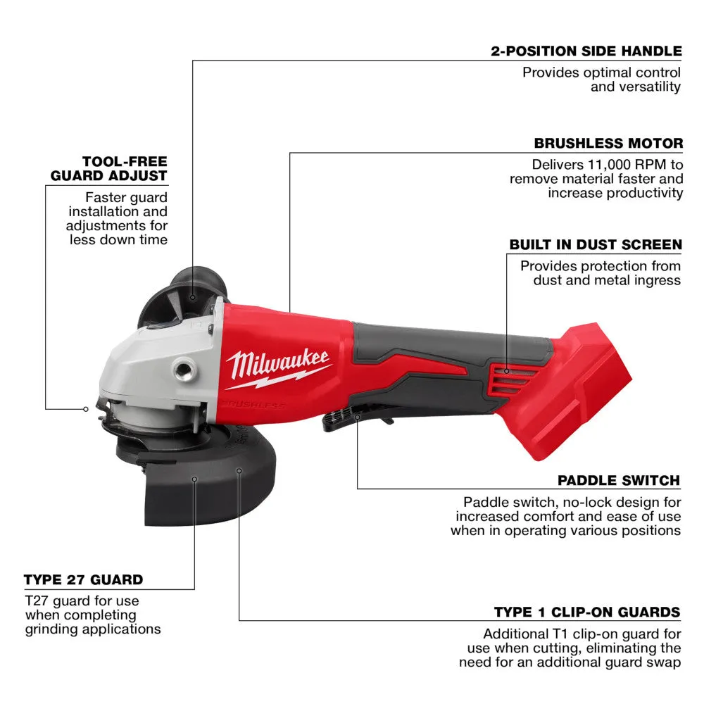 Milwaukee 2686-20 M18 Brushless 4-1/2" / 5" Cut-Off Grinder, Paddle Switch