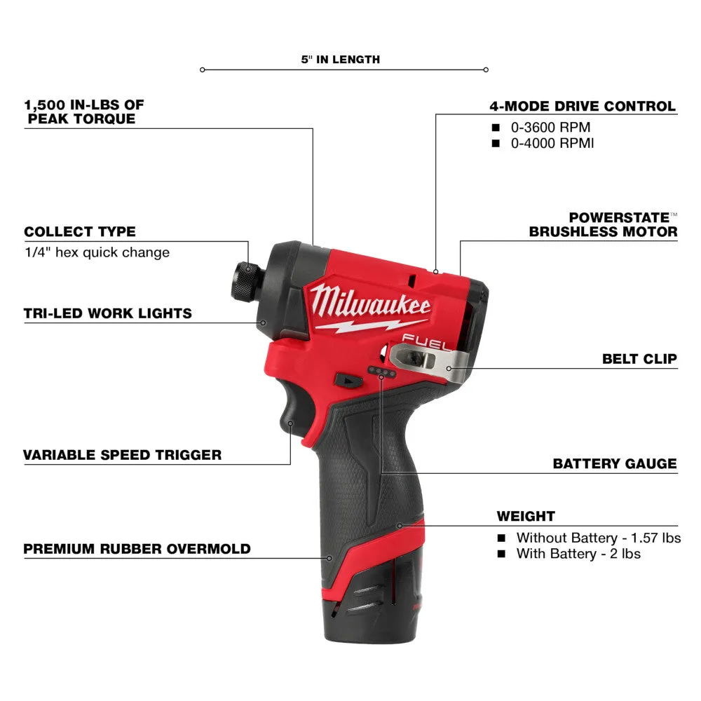 Milwaukee 3497-22 M12 FUEL 2-Tool Hammer Drill/Driver & Hex Impact Driver Combo Kit