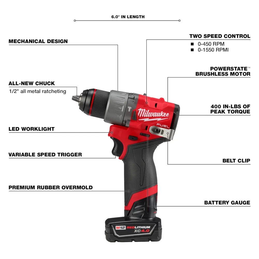 Milwaukee 3497-22 M12 FUEL 2-Tool Hammer Drill/Driver & Hex Impact Driver Combo Kit