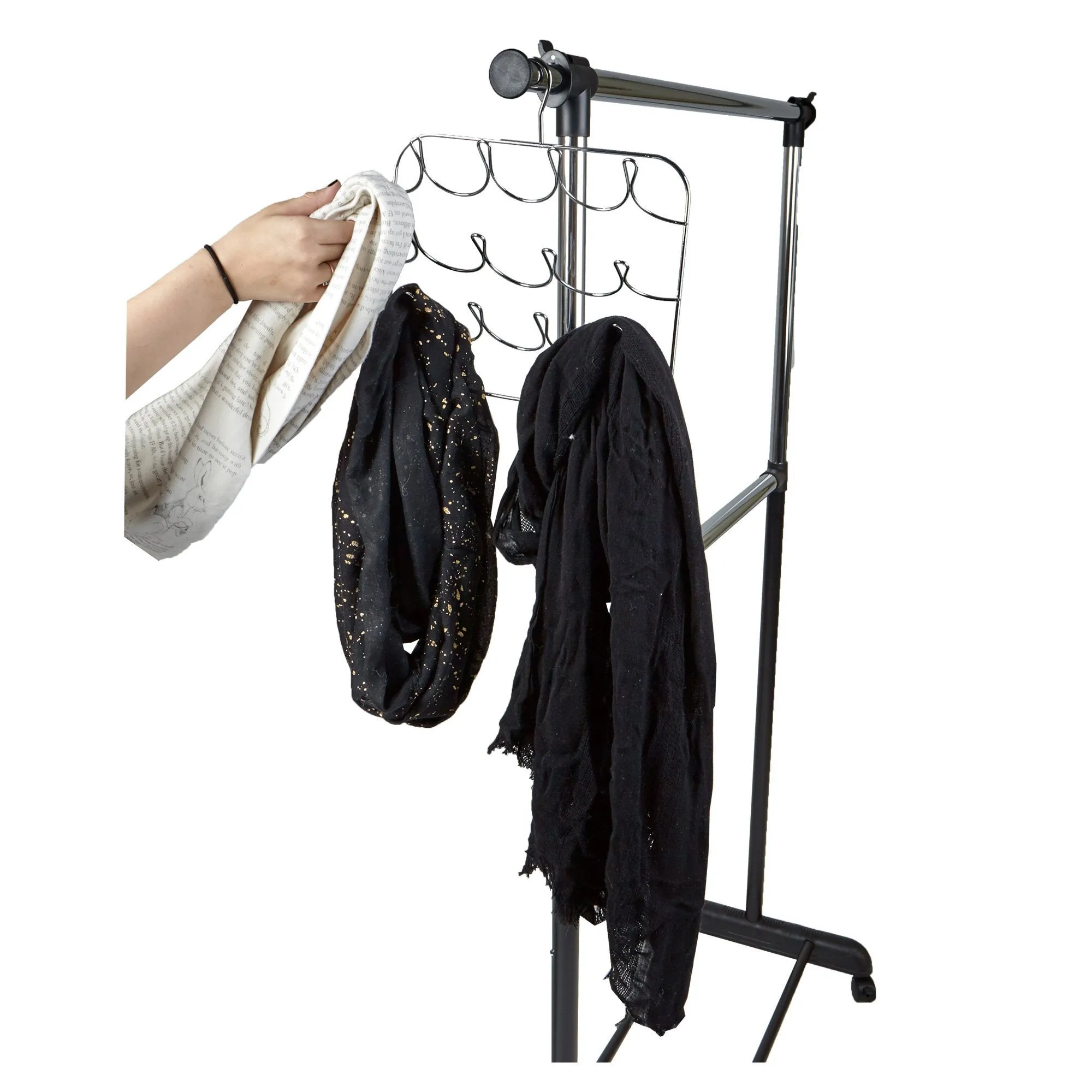 Mind Reader Scarf, Belt, Tie Organizer Hanger Holder Rack, Silver