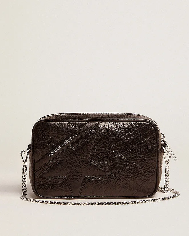 mini star bag in wrinkled calf leather - black