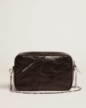 mini star bag in wrinkled calf leather - black
