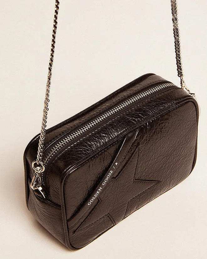 mini star bag in wrinkled calf leather - black