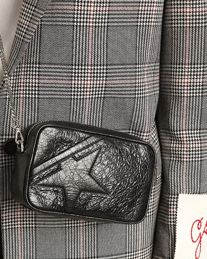 mini star bag in wrinkled calf leather - black
