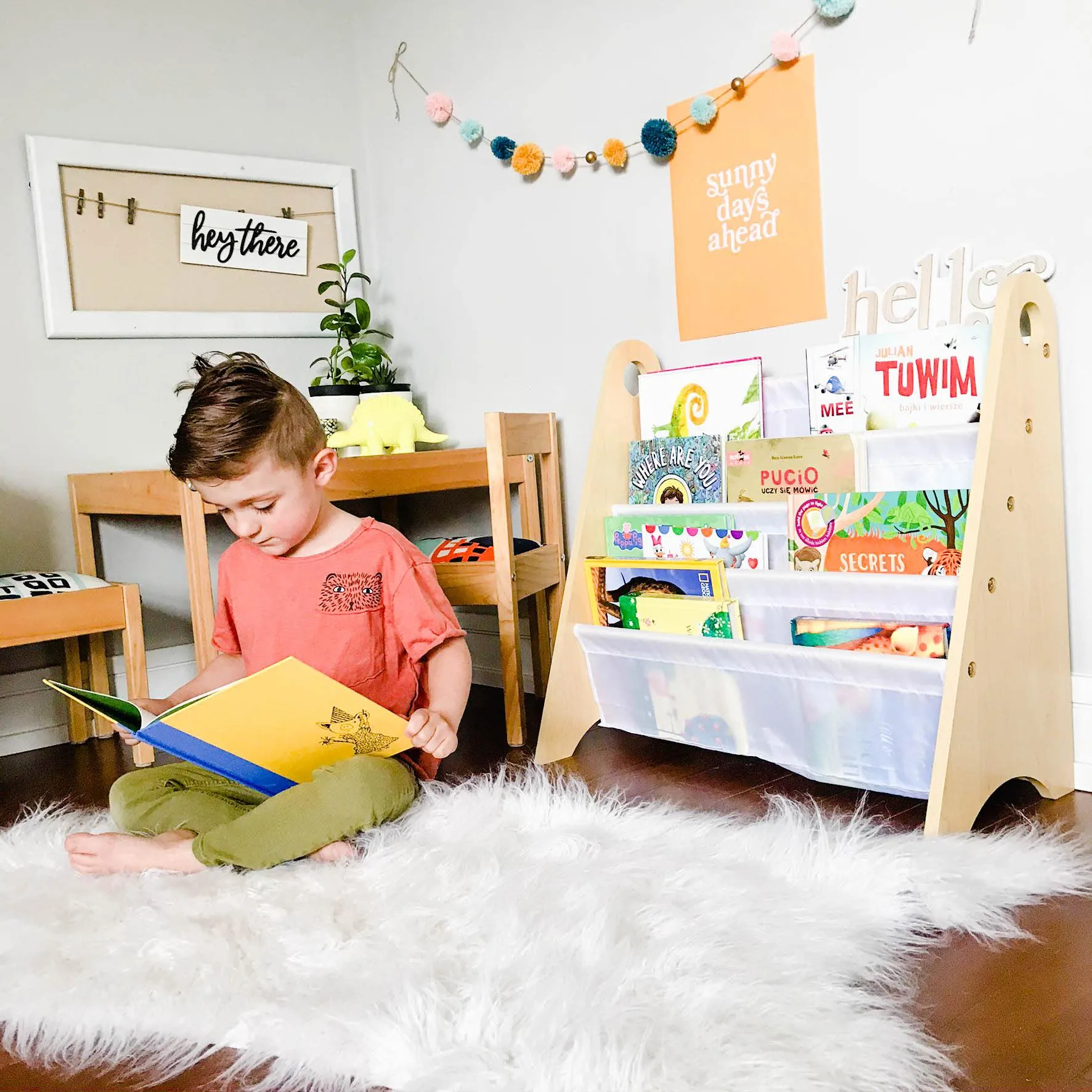 Modern Sling Bookshelf - Natural with White Canvas